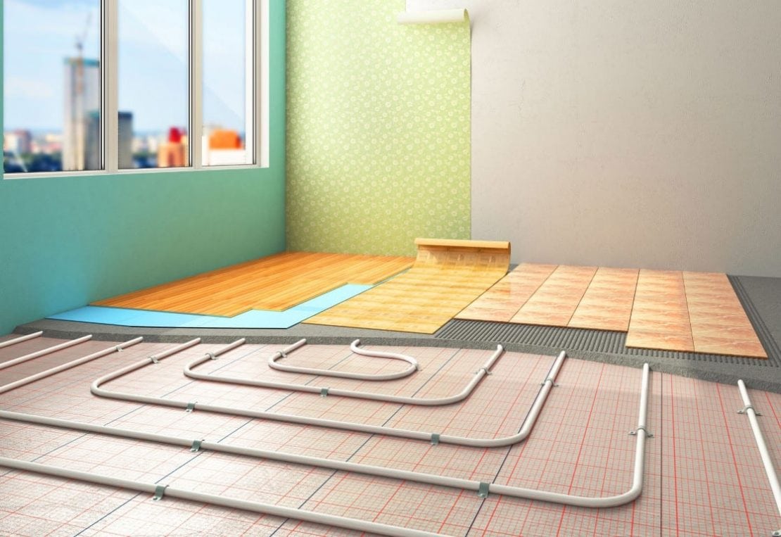 The concept of internal repair work. Room with a warm floor and